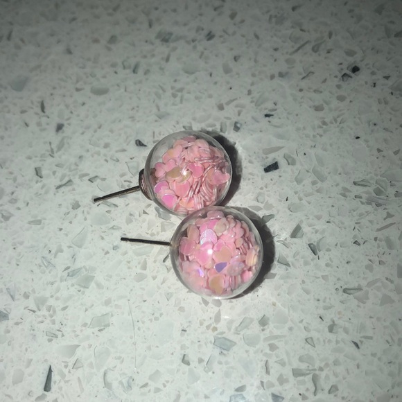 Earrings hearts globe sparkle iridescent stud ball - Picture 13 of 16